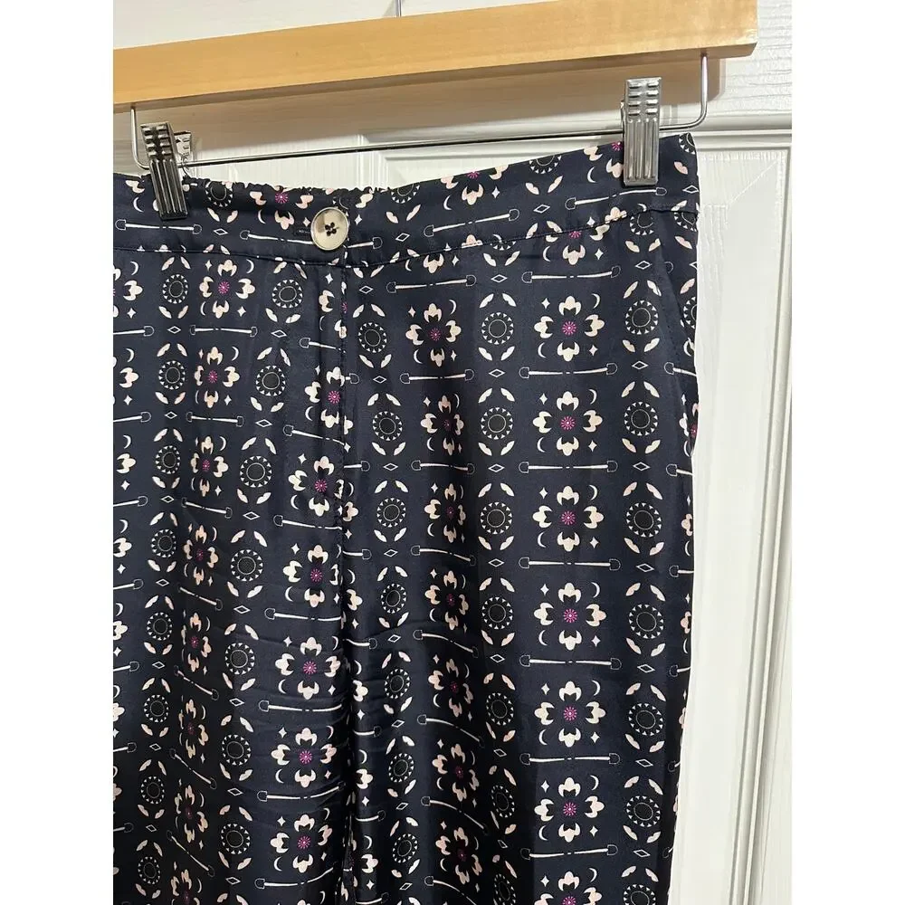 Vilagallo‎ Ornella navy print pant navy silk size 38 $215